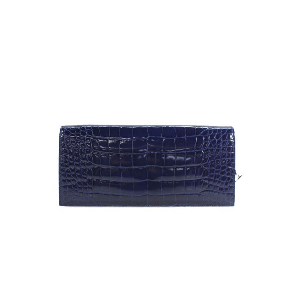 Christian Dior Womens Alligator Skin Clutch Shoulder Handbag Blue